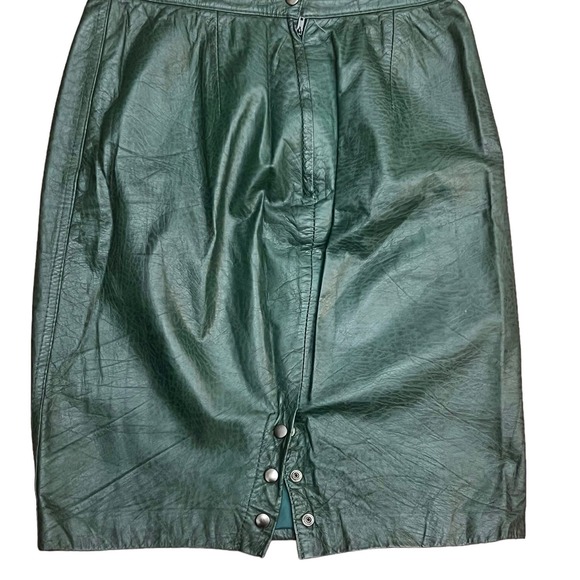 Vintage 100% Soft Green Leather Skirt Size Fits Small/Medium - Picture 10 of 10